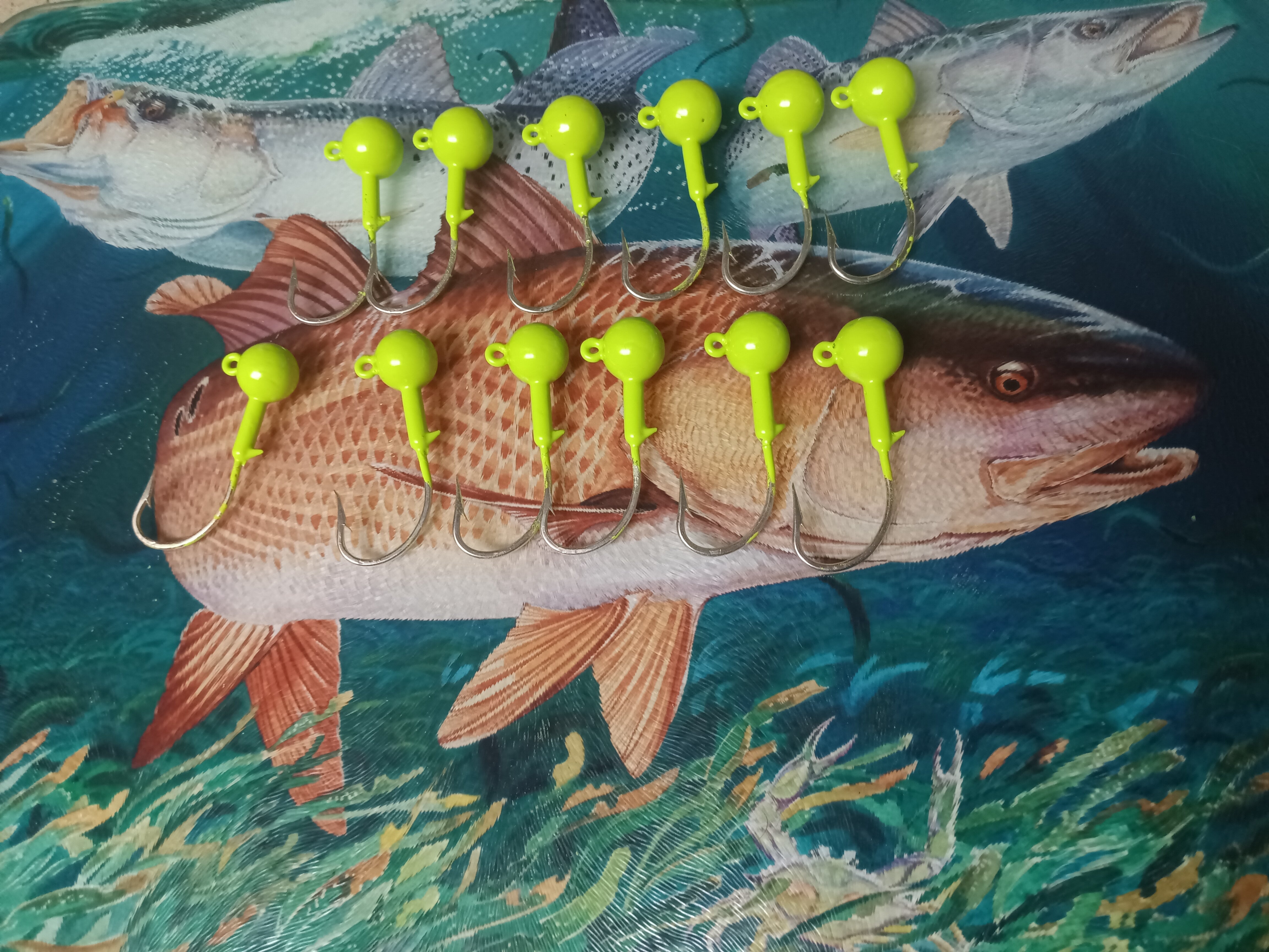 Chartreuse round Head jig heads 5 pack